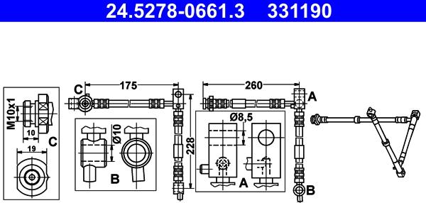 ATE 24.5278-0661.3 - Brake Hose www.parts5.com