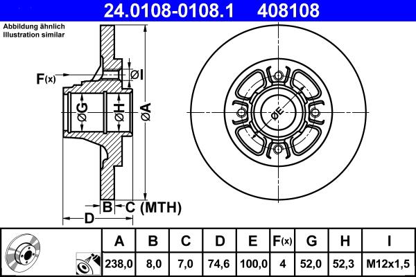 ATE 24.0108-0108.1 - Δισκόπλακα www.parts5.com