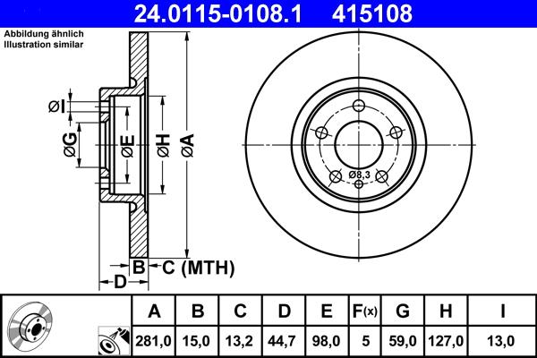 ATE 24.0115-0108.1 - Disco de freno www.parts5.com