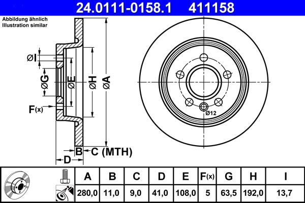 ATE 24.0111-0158.1 - Спирачен диск www.parts5.com