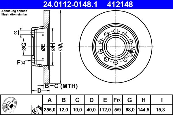 ATE 24.0112-0148.1 - Δισκόπλακα www.parts5.com