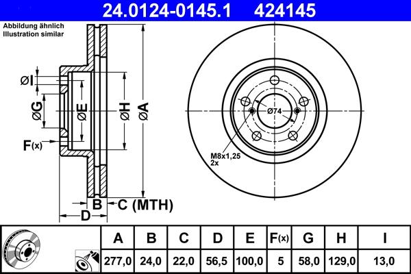 ATE 24.0124-0145.1 - Δισκόπλακα www.parts5.com