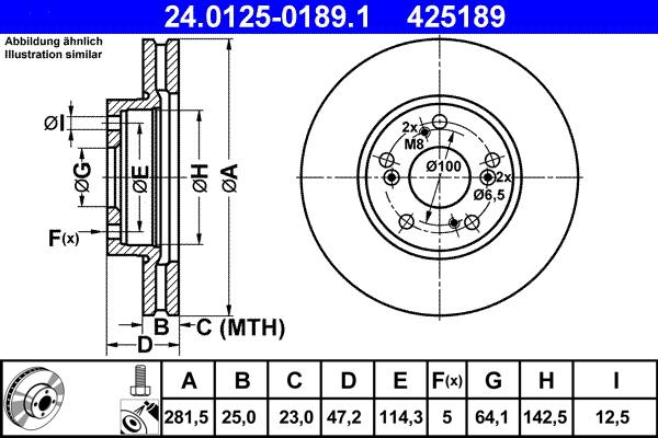 ATE 24.0125-0189.1 - Disco de freno www.parts5.com