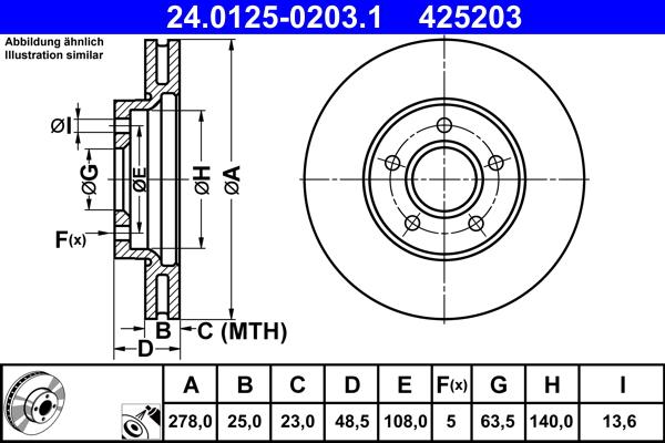 ATE 24.0125-0203.1 - Féktárcsa www.parts5.com