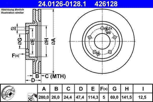 ATE 24.0126-0128.1 - Brake Disc parts5.com