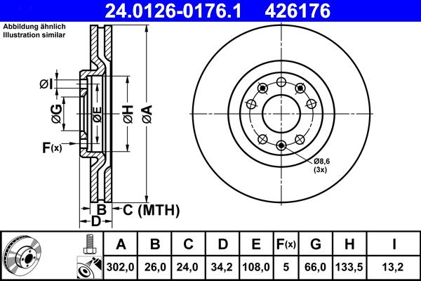 ATE 24.0126-0176.1 - Disco de freno www.parts5.com