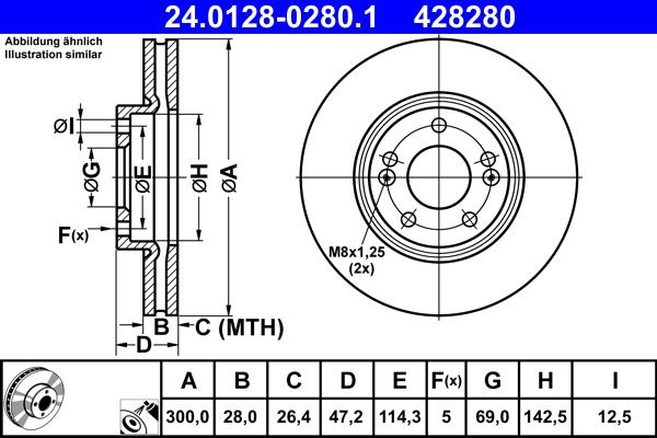 ATE 24.0128-0280.1 - Disco de freno www.parts5.com