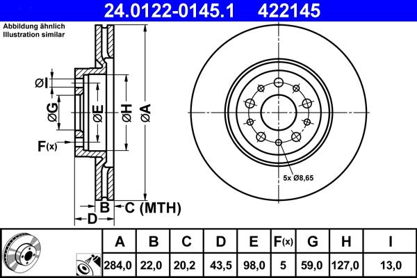 ATE 24.0122-0145.1 - Disc frana www.parts5.com