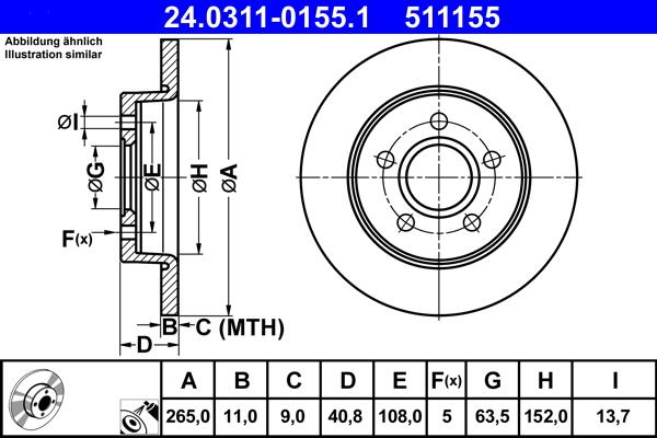 ATE 24.0311-0155.1 - Féktárcsa www.parts5.com