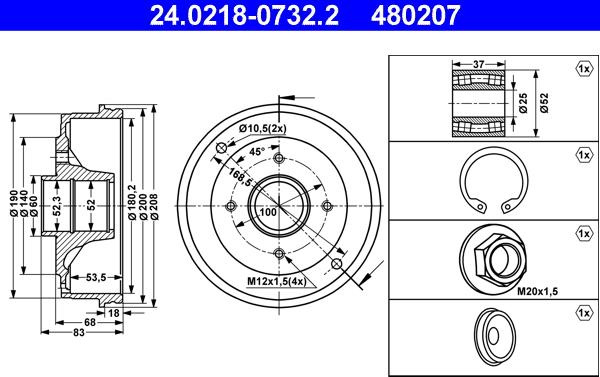 ATE 24.0218-0732.2 - Ταμπούρο www.parts5.com