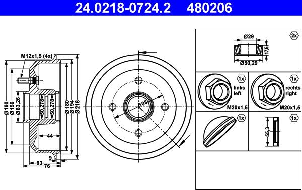 ATE 24.0218-0724.2 - Tambur frana www.parts5.com