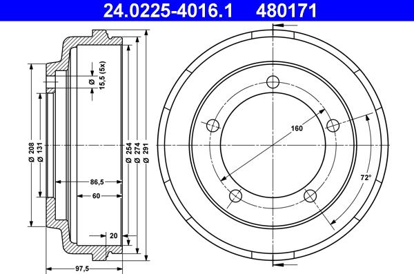 ATE 24.0225-4016.1 - Спирачен барабан www.parts5.com