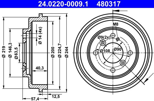 ATE 24.0220-0009.1 - Brake Drum www.parts5.com