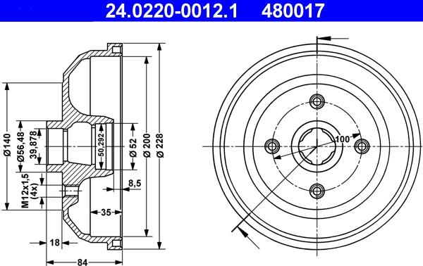 ATE 24.0220-0012.1 - Brake Drum www.parts5.com