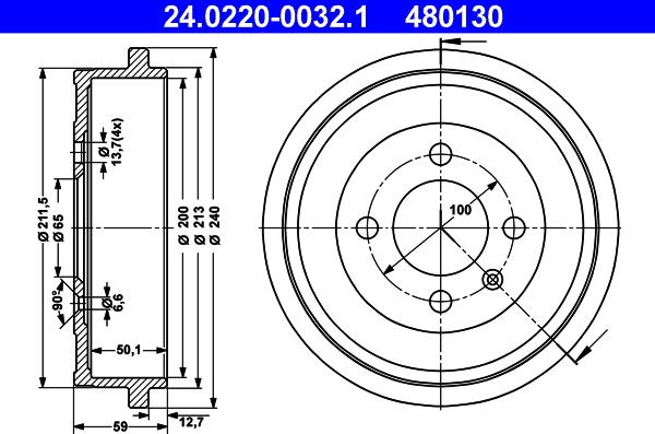 ATE 24.0220-0032.1 - Tambur frana www.parts5.com