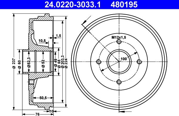 ATE 24.0220-3033.1 - Brzdový bubon www.parts5.com