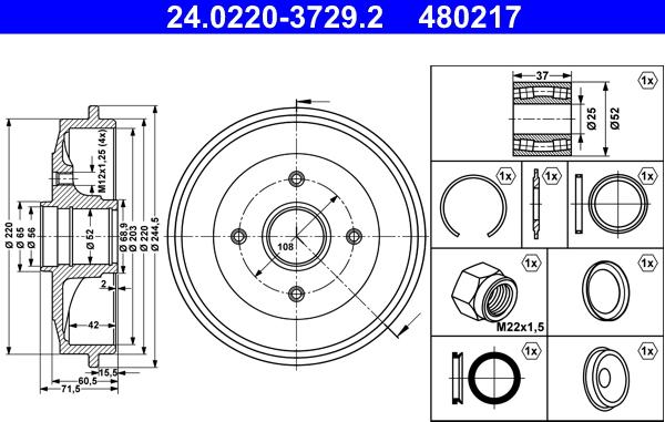 ATE 24.0220-3729.2 - Kočioni disk www.parts5.com