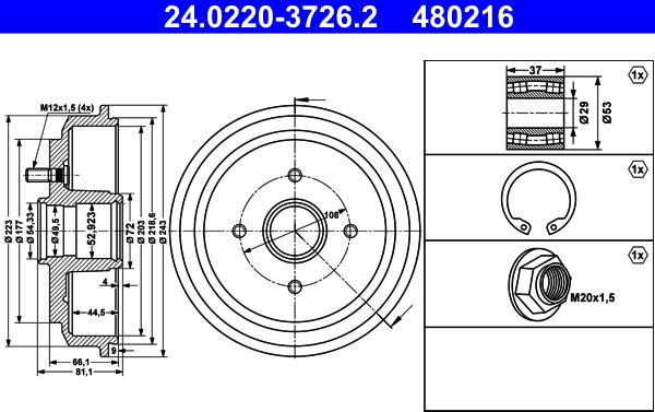 ATE 24.0220-3726.2 - Brake Drum www.parts5.com