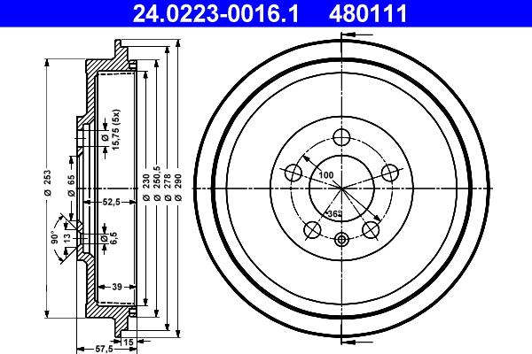 ATE 24.0223-0016.1 - Brake Drum www.parts5.com