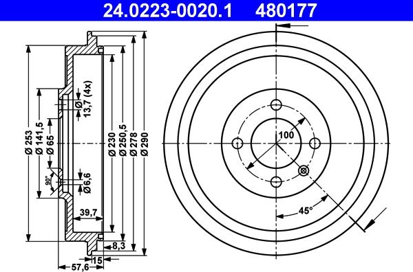 ATE 24.0223-0020.1 - Brake Drum www.parts5.com