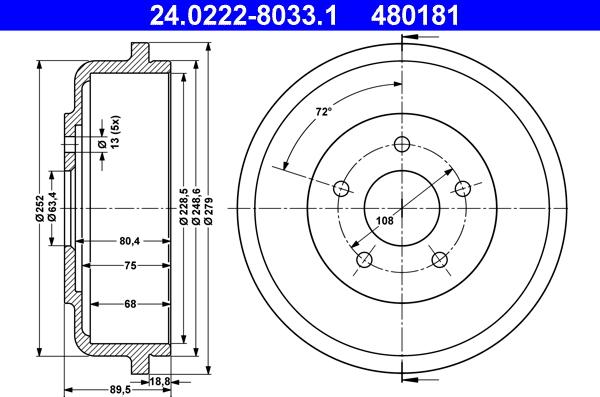 ATE 24.0222-8033.1 - Brake Drum www.parts5.com