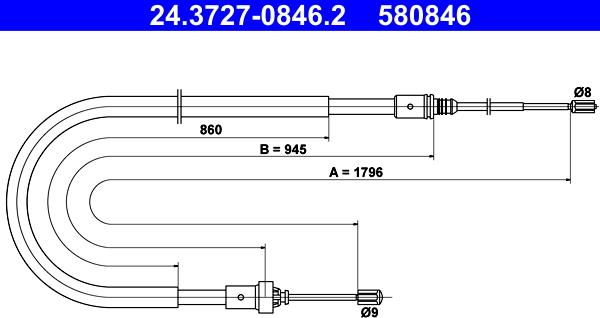 ATE 24.3727-0846.2 - Cablu, frana de parcare www.parts5.com