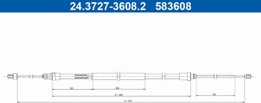 ATE 24.3727-3608.2 - Ντίζα, φρένο ακινητοποίησης www.parts5.com