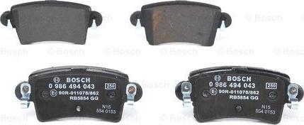 BOSCH 0 986 494 043 - Brake Pad Set, disc brake www.parts5.com