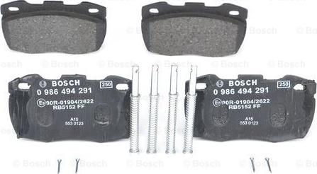 BOSCH 0 986 494 291 - Тормозные колодки, дисковые, комплект www.parts5.com