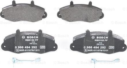 BOSCH 0 986 494 292 - Komplet zavornih oblog, ploscne (kolutne) zavore parts5.com