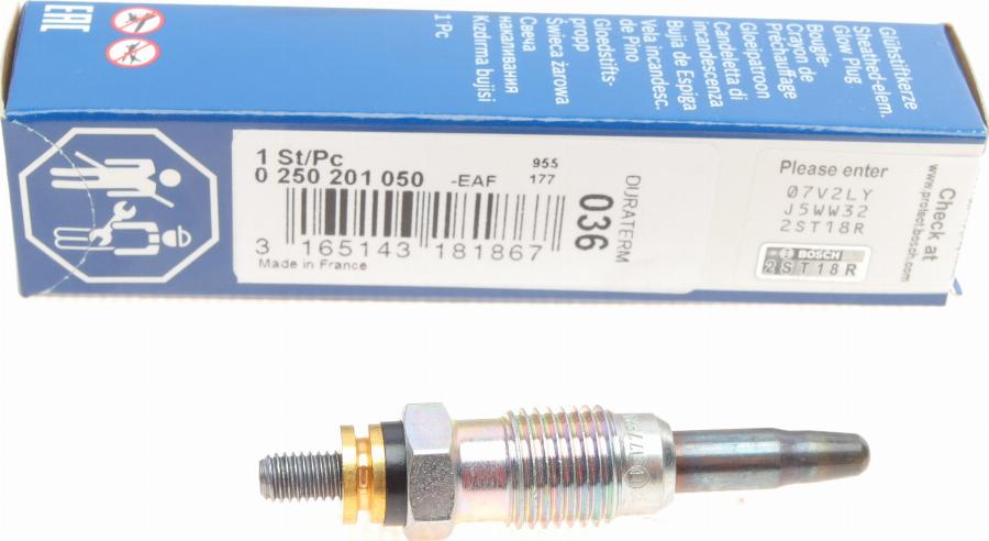 BOSCH 0 250 201 050 - Glow Plug parts5.com