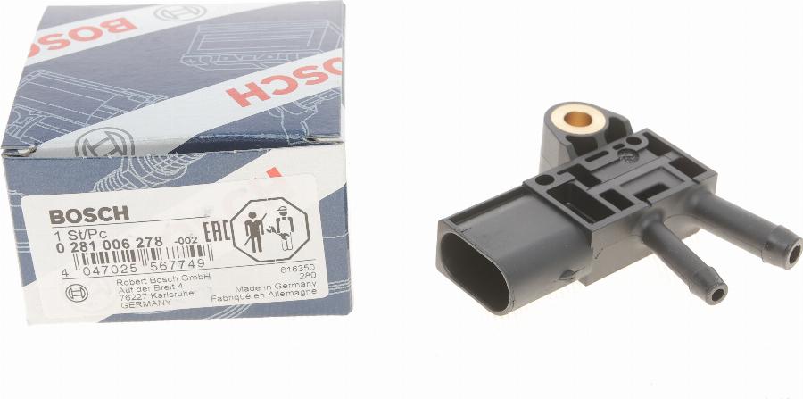 BOSCH 0 281 006 278 - Senzor, tlak ispušnih plinova www.parts5.com