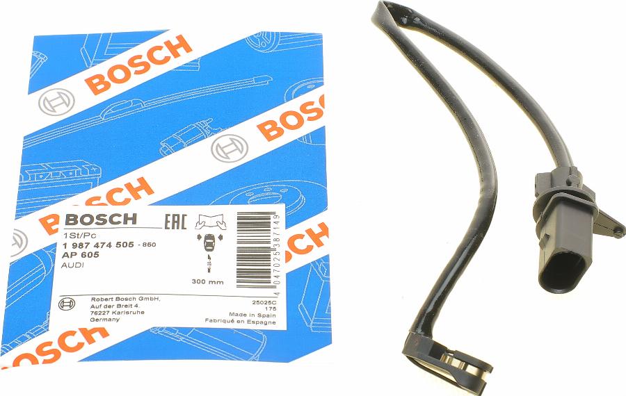 BOSCH 1 987 474 505 - Výstrażný kontakt opotrebenia brzdového oblożenia www.parts5.com