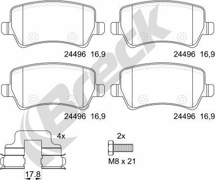 Breck 24496 00 702 00 - Комплект спирачно феродо, дискови спирачки www.parts5.com