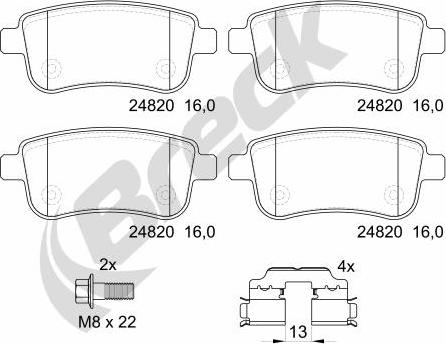 Breck 24820 00 704 00 - Komplet zavornih oblog, ploscne (kolutne) zavore www.parts5.com