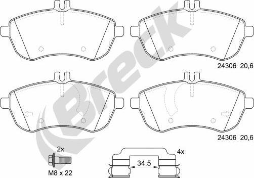 Breck 24306 00 701 00 - Piduriklotsi komplekt,ketaspidur www.parts5.com