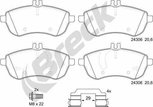 Breck 24306 00 701 10 - Piduriklotsi komplekt,ketaspidur www.parts5.com