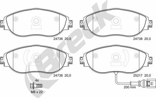 Breck 24738 00 551 00 - Fren balata seti, diskli fren www.parts5.com