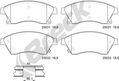 Breck 25031 00 701 00 - Комплект спирачно феродо, дискови спирачки www.parts5.com