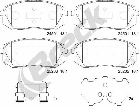 Breck 25205 00 701 10 - Komplet zavornih oblog, ploscne (kolutne) zavore www.parts5.com