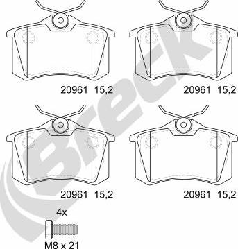 Breck 20961 00 704 00 - Комплект спирачно феродо, дискови спирачки www.parts5.com