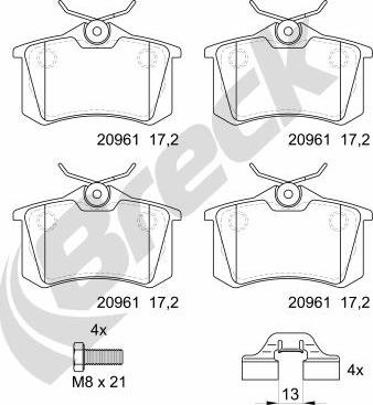 Breck 20961 10 704 00 - Komplet kočnih obloga, disk kočnica www.parts5.com