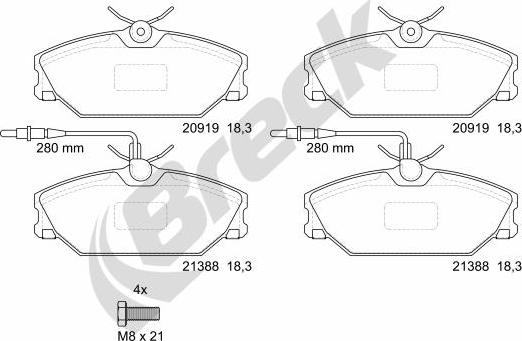 Breck 21388 00 702 10 - Komplet kočnih obloga, disk kočnica www.parts5.com