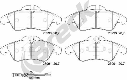 Breck 23990 00 703 10 - Komplet zavornih oblog, ploscne (kolutne) zavore www.parts5.com