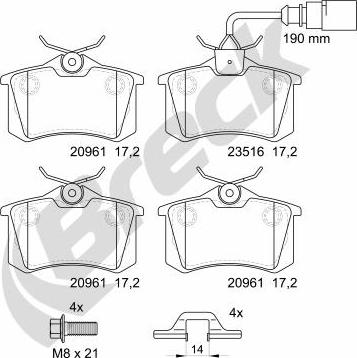 Breck 23554 10 704 10 - Тормозные колодки, дисковые, комплект www.parts5.com