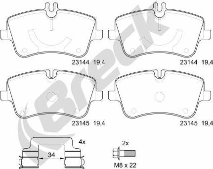 Breck 23144 00 701 30 - Комплект спирачно феродо, дискови спирачки www.parts5.com