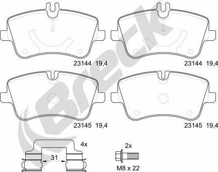 Breck 23144 00 701 20 - Тормозные колодки, дисковые, комплект www.parts5.com