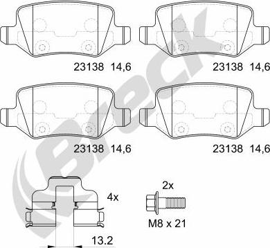 Breck 23138 00 704 00 - Komplet zavornih oblog, ploscne (kolutne) zavore www.parts5.com