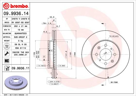 Brembo 09.9936.11 - Тормозной диск www.parts5.com