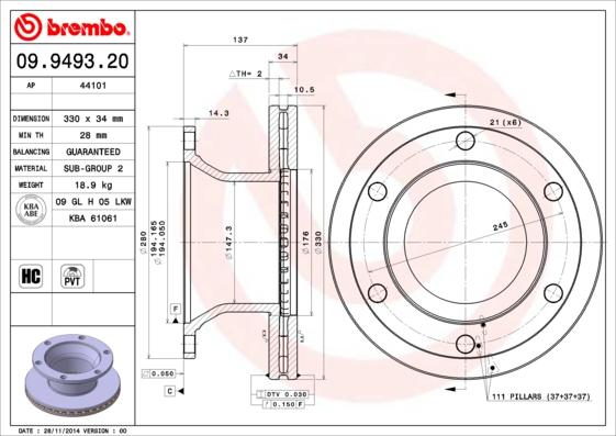 Brembo 09.9493.20 - Brake Disc www.parts5.com